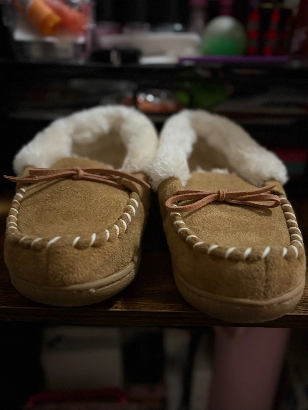 Merrimac Kids Tan Fuzzy Moccasin Slippers (13-1)